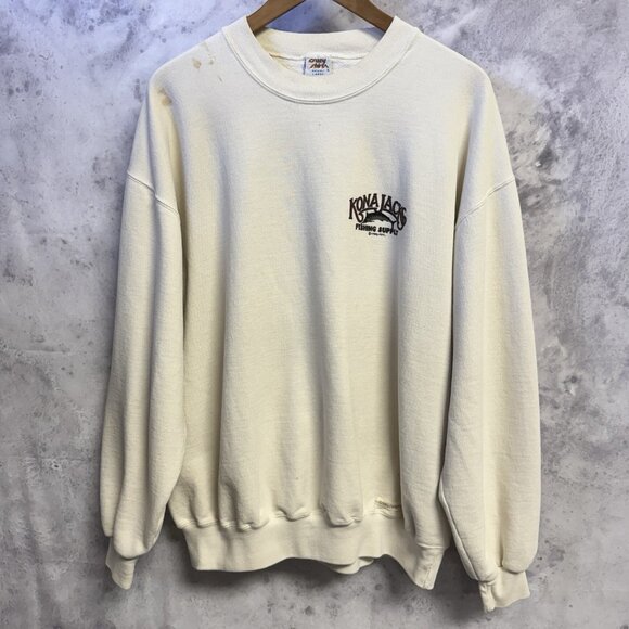 Vintage 90s Crazy Shirt Sweatshirt Kona Jacks Fishing White Crew Neck - Picture 2 of 16